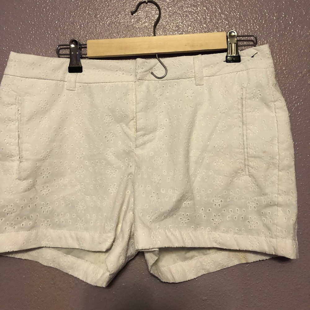 a.n.a. White Eyelet Twill Shorts